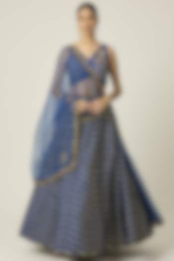 Ink Blue Raw Silk Gota Work Wedding Lehenga Set by Peeli Dori at Pernia's Pop Up Shop