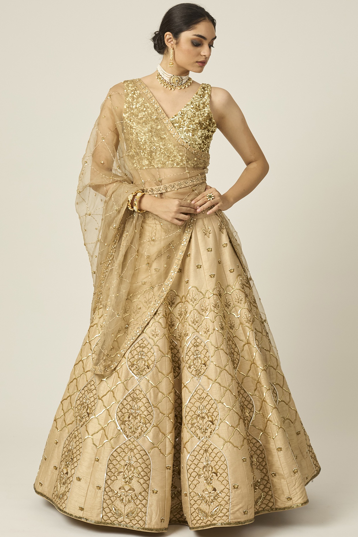 Silver Zari Embroidered & Embellished Cocktail Bling Net Lehenga Set