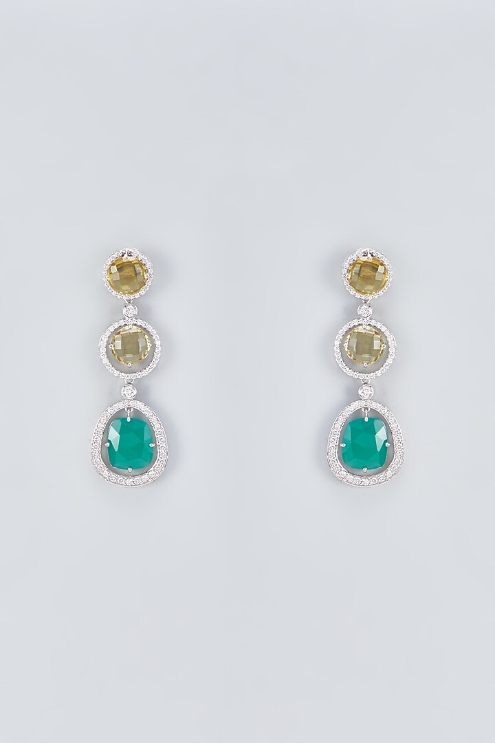Two Tone Finish Green Onyx & Zirconia Dangler Earrings In Sterling Silver by Plume Jewellery at Pernia's Pop Up Shop