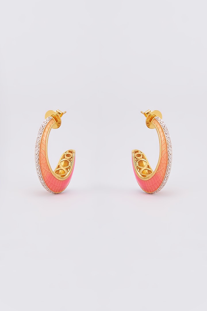 Two Tone Finish Cubic Zirconia Enameled Hoop Earrings In Sterling Silver by Plume Jewellery at Pernia's Pop Up Shop