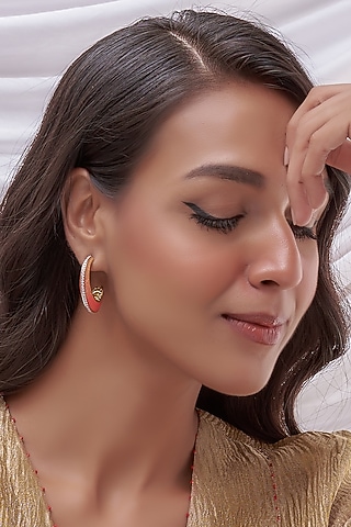 Two Tone Finish Cubic Zirconia Enameled Hoop Earrings In Sterling Silver by Plume Jewellery