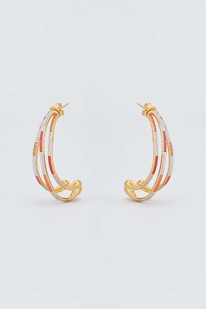 Two Tone Finish Cubic Zirconia Enameled Hoop Earrings In Sterling Silver by Plume Jewellery at Pernia's Pop Up Shop