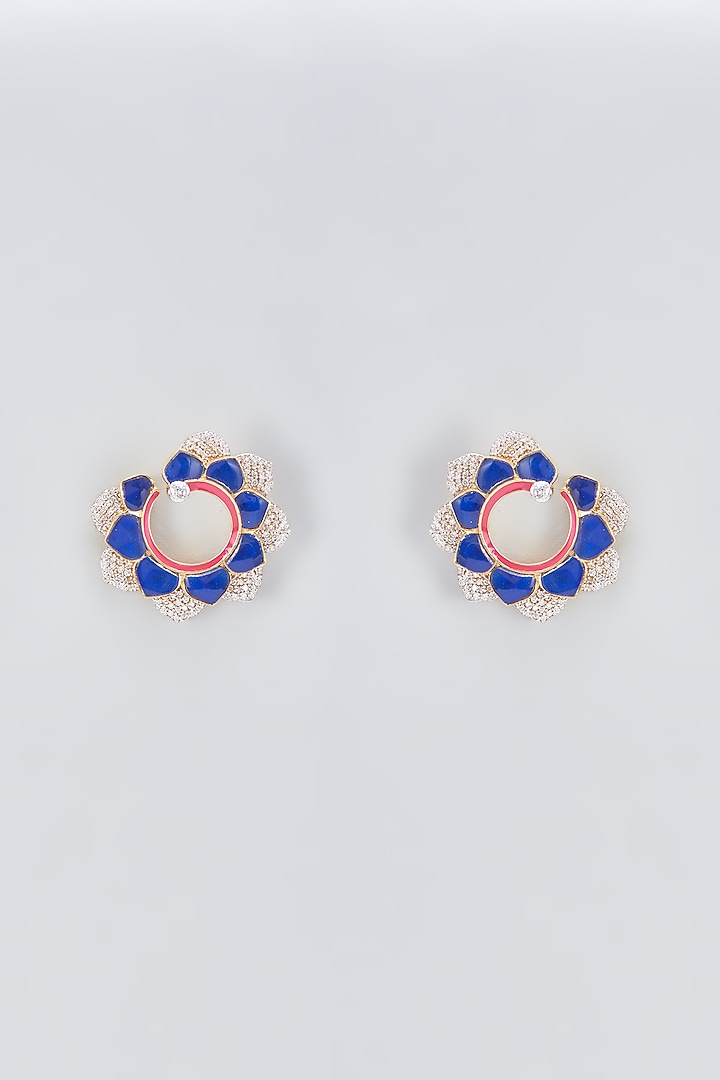 Two Tone Finish Blue Quartz & Zirconia Stud Earrings In Sterling Silver by Plume Jewellery at Pernia's Pop Up Shop