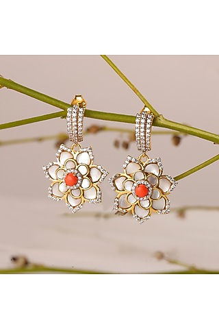 Gold Finish Mother Of Pearl Earrings In Sterling Silver by Plume Jewellery