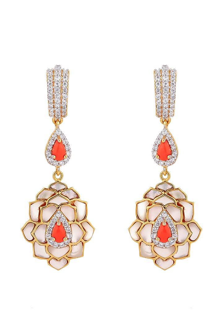 Gold Finish Pearl Dangler Earrings In Sterling Silver Design by Plume