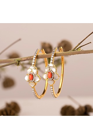 Gold Finish Pearl Hoop Earrings In Sterling Silver by Plume Jewellery