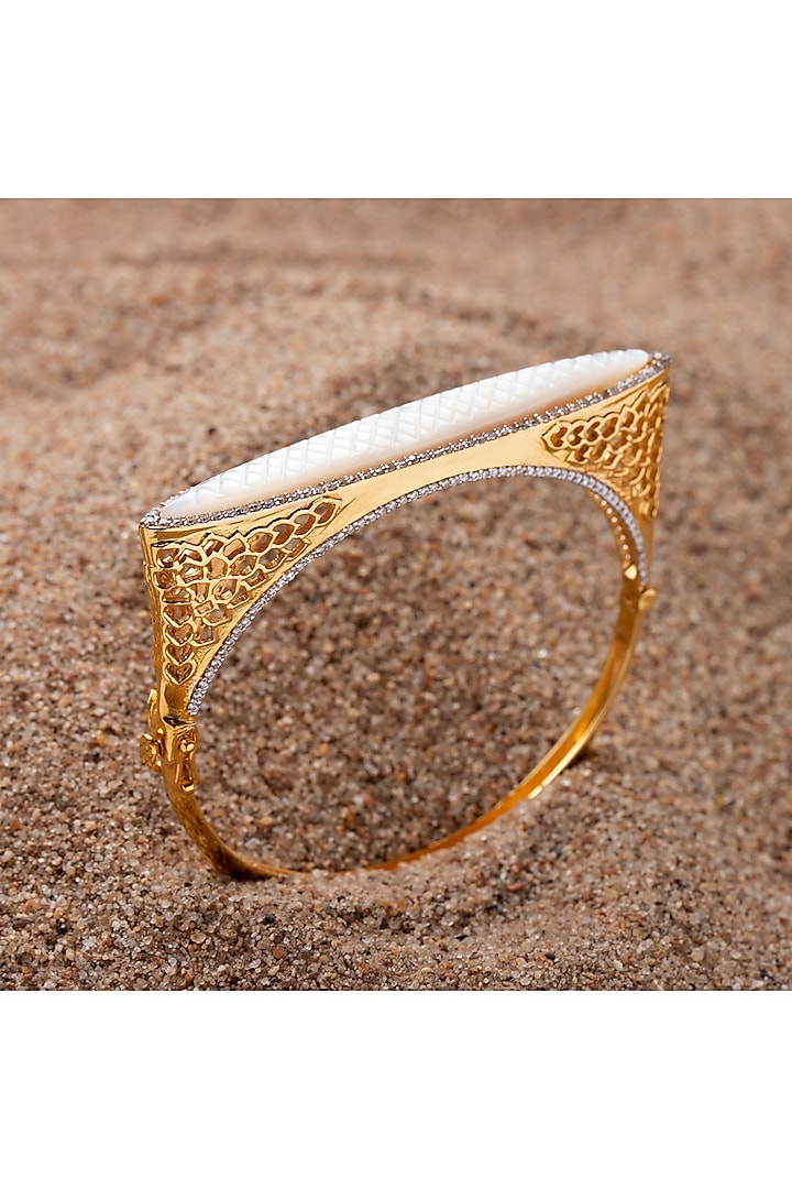 Gold Finish Pearl Bracelet In Sterling Silver by Plume Jewellery
