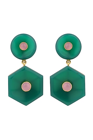 Gold Finish Hexagon Earrings In Sterling Silver by Plume Jewellery