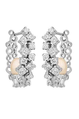 White Finish Cubic Zirconia Hoop Earrings In Sterling Silver by Plume Jewellery
