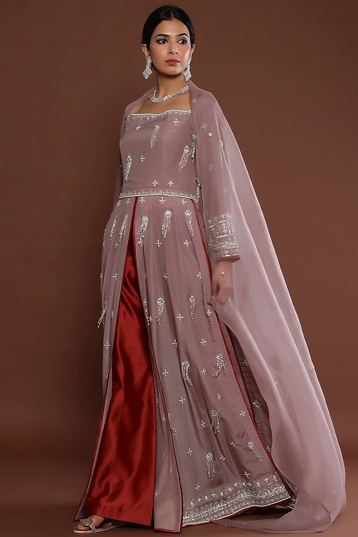 Dusty Grey Embroidered Kurta Set by Palak Khandelwal