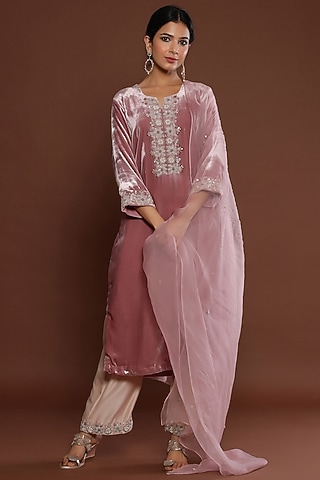 Pink Chanderi Embroidered Kurta Set by Palak Khandelwal