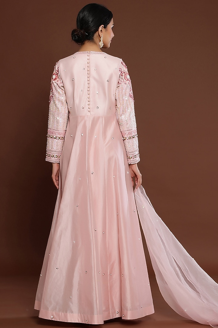 Pink Chanderi Embroidered Wedding Anarkali Set by Palak Khandelwal at Pernia's Pop Up Shop