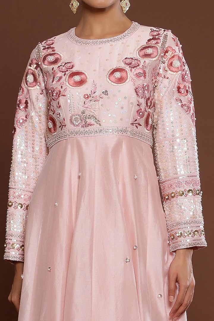 Pink Chanderi Embroidered Wedding Anarkali Set by Palak Khandelwal at Pernia's Pop Up Shop