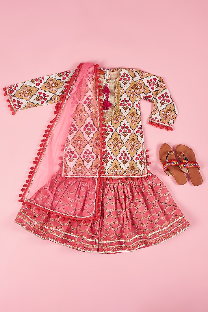 Pink Cotton Sharara Set For Girls by The Plum Bum