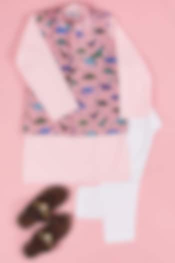 Pink Linen Bundi Jacket With Kurta Set For Boys by The Plum Bum