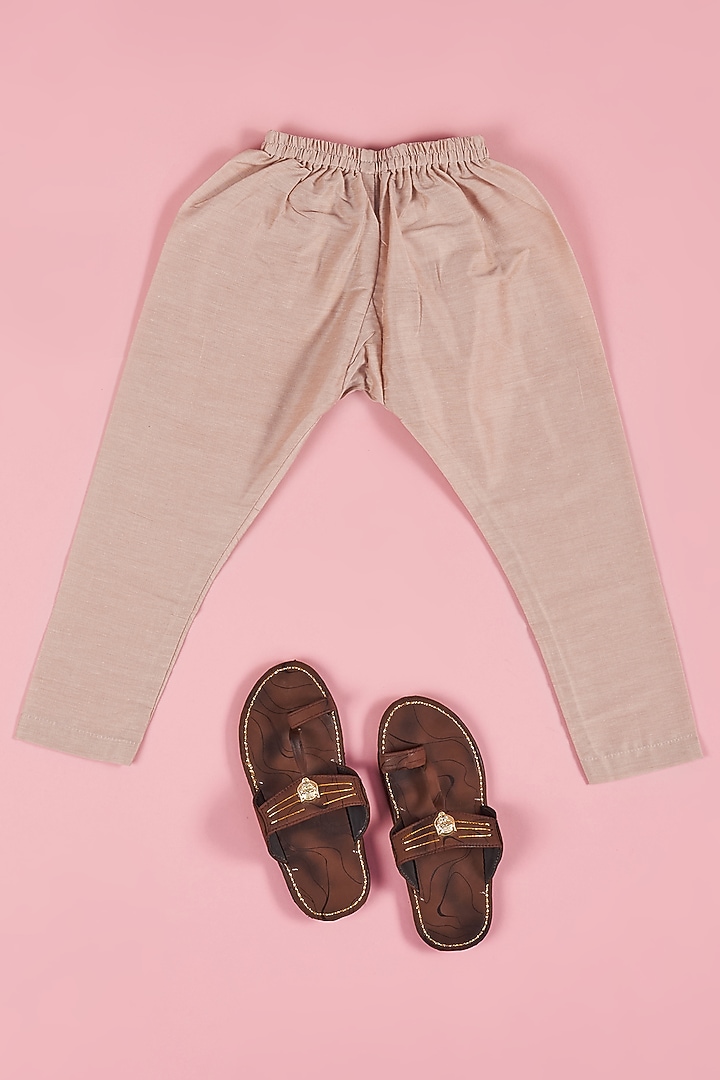 Beige Glace Cotton Kurta Set With Printed Jacket For Boys by The Plum Bum at Pernia's Pop Up Shop