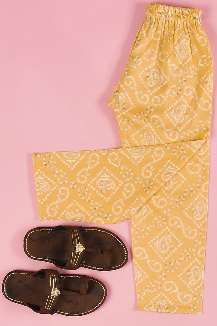 Yellow Cotton Rayon Bandhani Printed Kurta Set For Boys by The Plum Bum at Pernia's Pop Up Shop