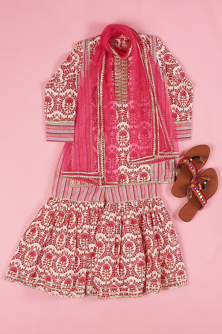 Rani Pink Cotton Sharara Set For Girls by The Plum Bum at Pernia's Pop Up Shop