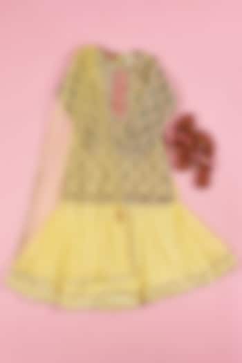 Yellow Cotton Silk Sharara Set For Girls by The Plum Bum