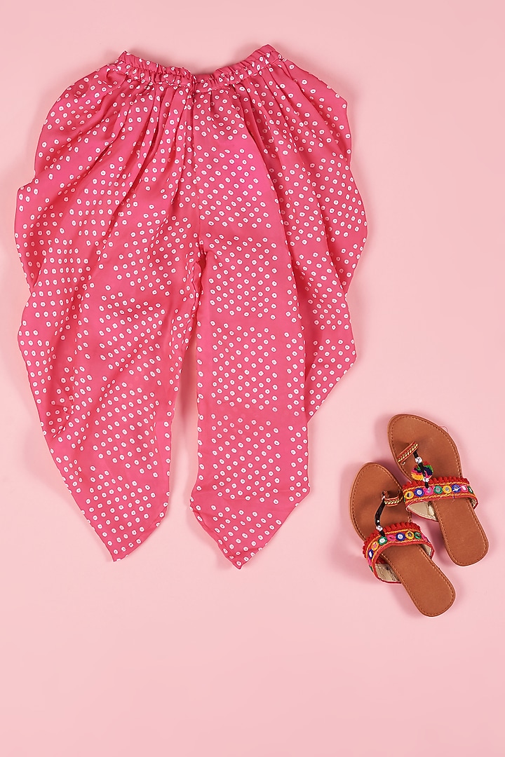 Hot Pink Georgette Satin Bandhani Printed Dhoti Set For Girls by The Plum Bum at Pernia's Pop Up Shop