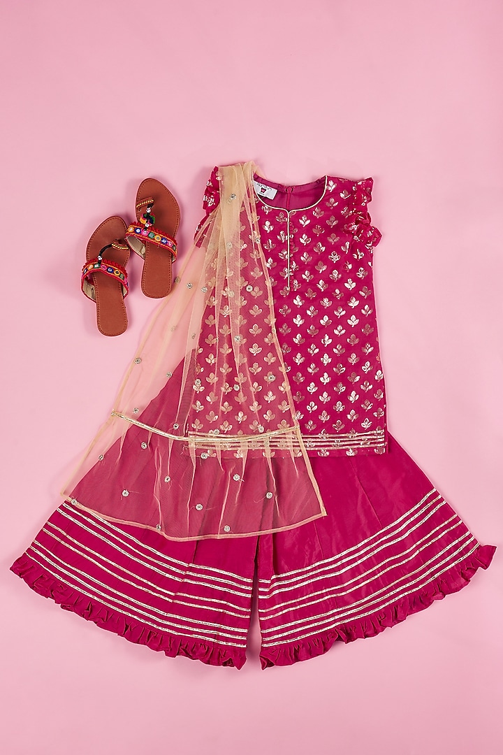 Fuchsia Cotton Silk Sharara Set For Girls by The Plum Bum at Pernia's Pop Up Shop