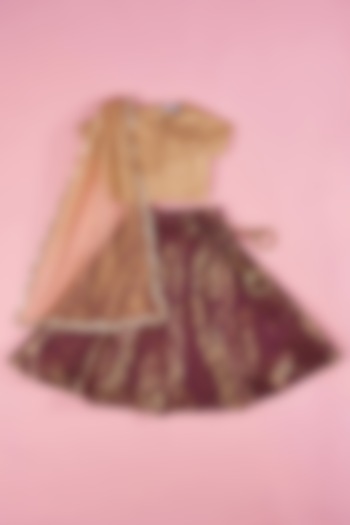 Purple Brocade Embroidered Lehenga Set For Girls by The Plum Bum at Pernia's Pop Up Shop