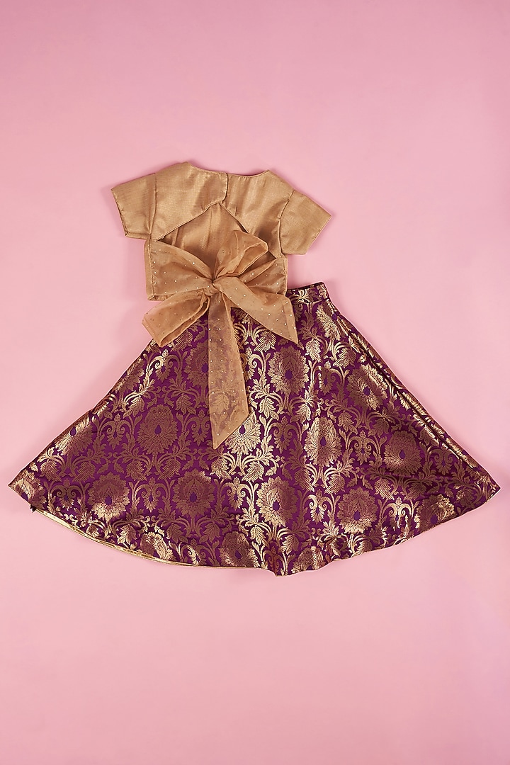 Purple Brocade Embroidered Lehenga Set For Girls by The Plum Bum at Pernia's Pop Up Shop