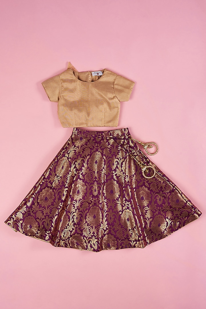 Purple Brocade Embroidered Lehenga Set For Girls by The Plum Bum at Pernia's Pop Up Shop