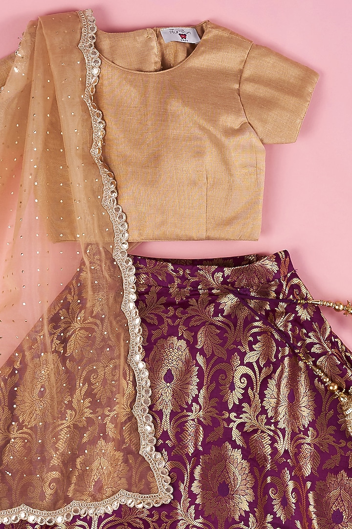 Purple Brocade Embroidered Lehenga Set For Girls by The Plum Bum at Pernia's Pop Up Shop