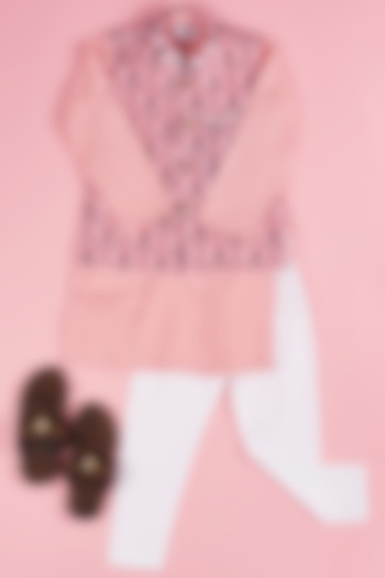 Pink Cotton Bundi Jacket With Kurta Set For Boys by The Plum Bum