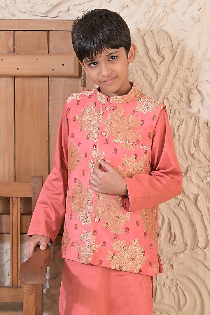 Multi-Colored Silk Blend Jacket Set For Boys by The Plum Bum at Pernia's Pop Up Shop