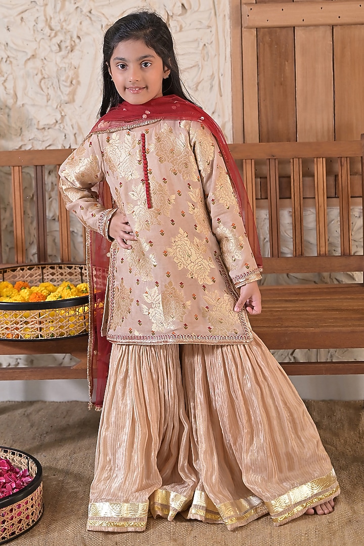 Golden Striped Tissue Sharara Set For Girls by The Plum Bum at Pernia's Pop Up Shop