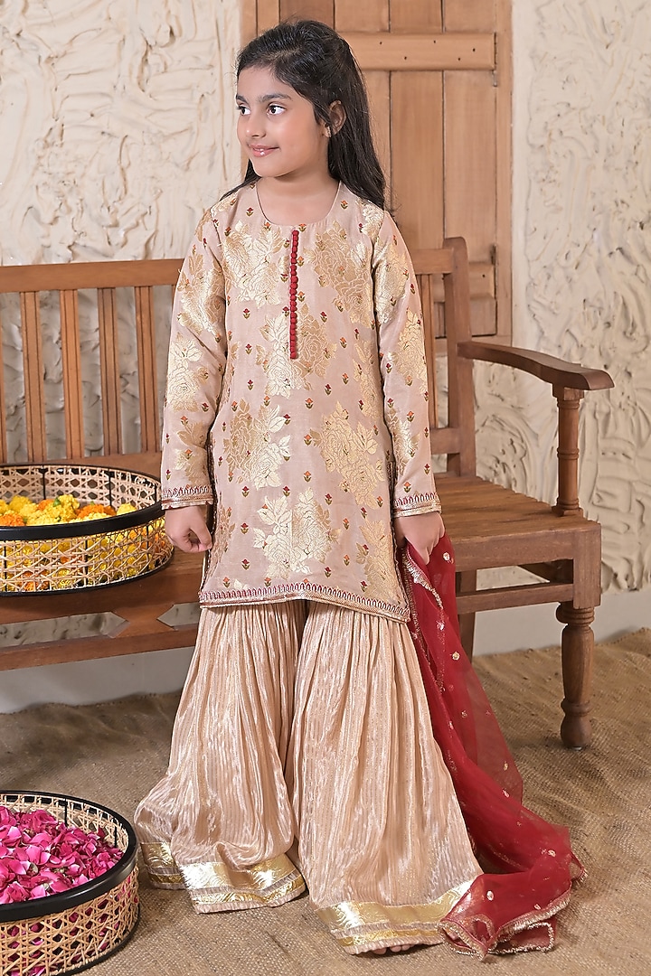 Golden Striped Tissue Sharara Set For Girls by The Plum Bum at Pernia's Pop Up Shop