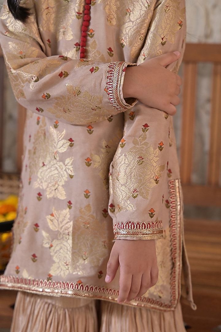 Golden Striped Tissue Sharara Set For Girls by The Plum Bum at Pernia's Pop Up Shop