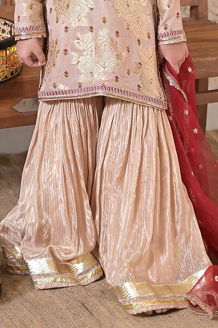 Golden Striped Tissue Sharara Set For Girls by The Plum Bum at Pernia's Pop Up Shop