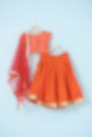 Orange Cotton Silk Lehenga Set For Girls by The Plum Bum