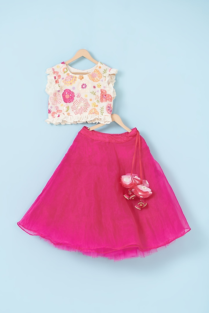 Fuchsia Organza Lehenga Set For Girls by The Plum Bum at Pernia's Pop Up Shop