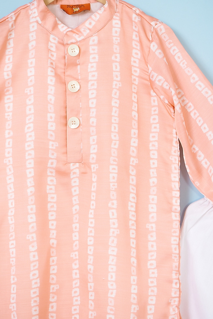 Peach Satin Printed Kurta Set For Boys by The Plum Bum at Pernia's Pop Up Shop