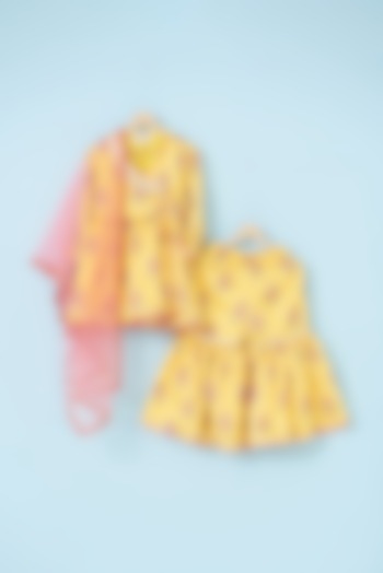 Yellow Satin Georgette Printed Sharara Set by The Plum Bum at Pernia's Pop Up Shop