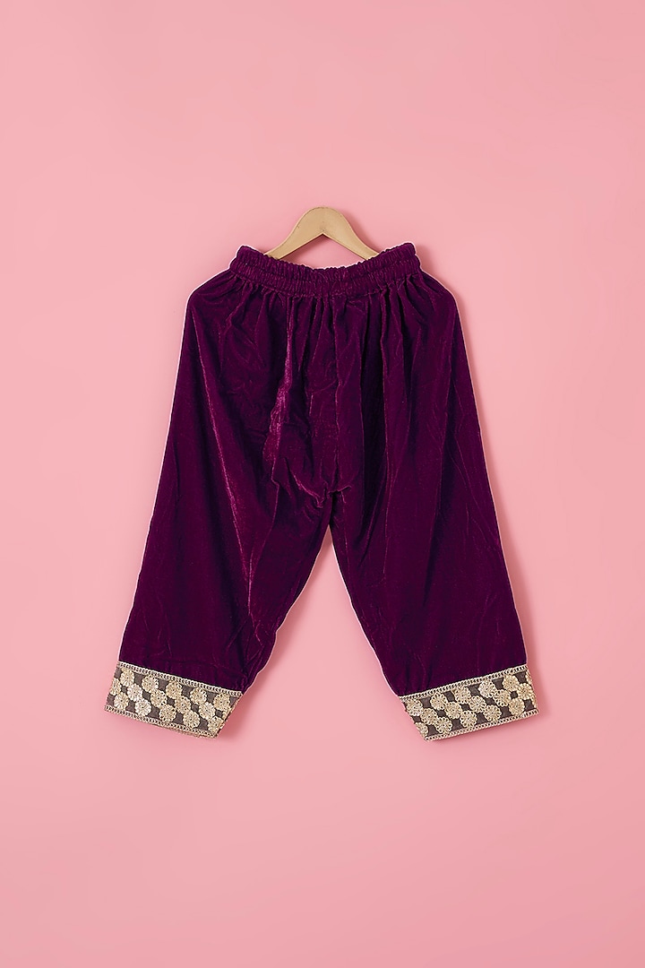 Wine Velvet A-Line Kurta Set For Girls by The Plum Bum at Pernia's Pop Up Shop