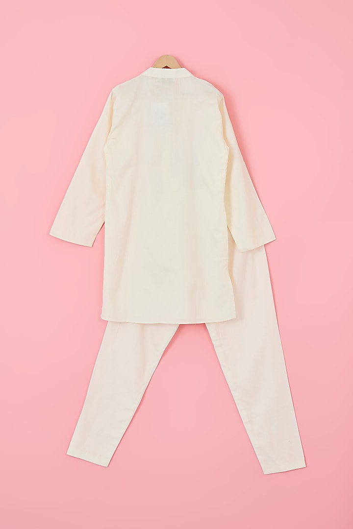Beige Glace Cotton & Silk Blend Nehru Jacket Set For Boys by The Plum Bum at Pernia's Pop Up Shop