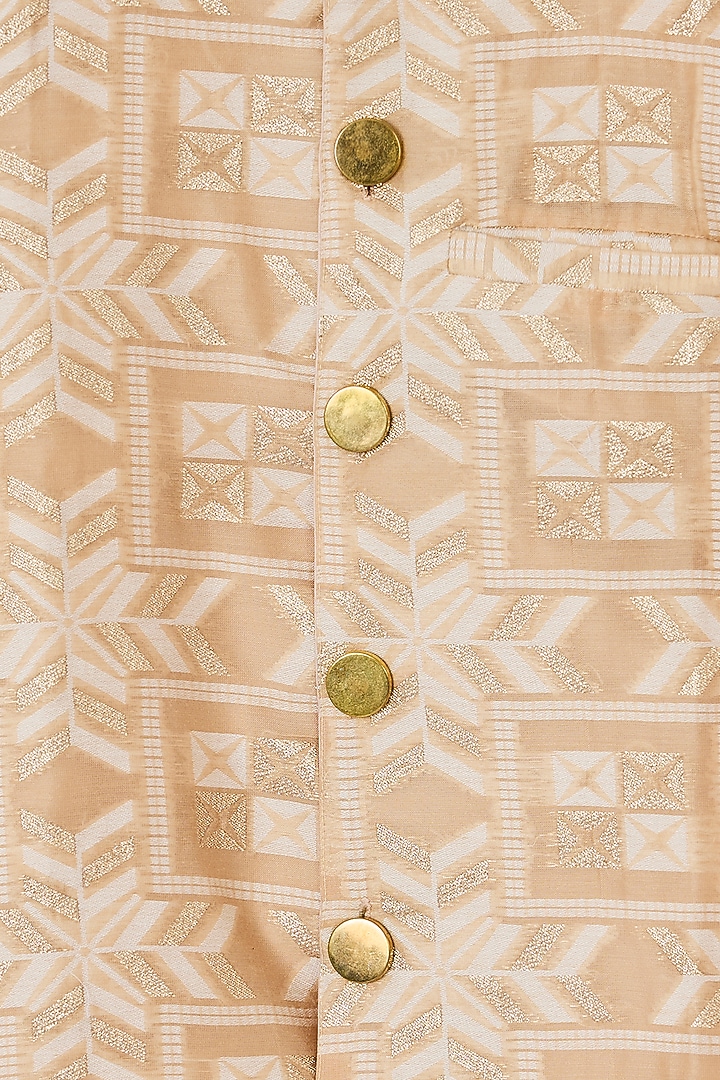 Beige Glace Cotton & Silk Blend Nehru Jacket Set For Boys by The Plum Bum at Pernia's Pop Up Shop