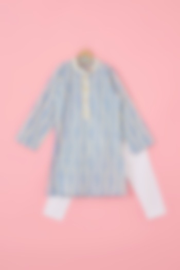 Powder Blue Cotton Lurex Kurta Set For Boys by The Plum Bum