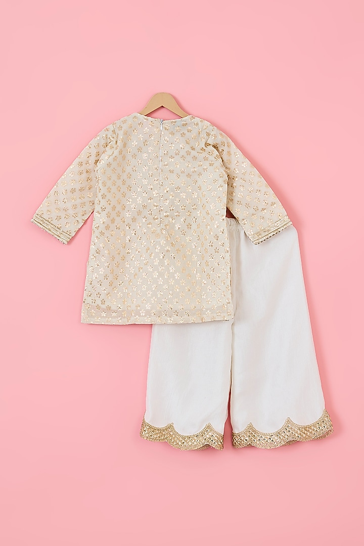 Beige Badla Chanderi & Silk Blend Kurta Set For Girls by The Plum Bum at Pernia's Pop Up Shop