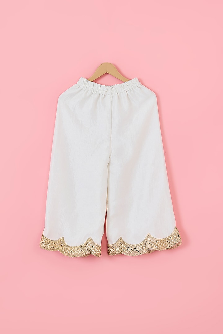Beige Badla Chanderi & Silk Blend Kurta Set For Girls by The Plum Bum at Pernia's Pop Up Shop