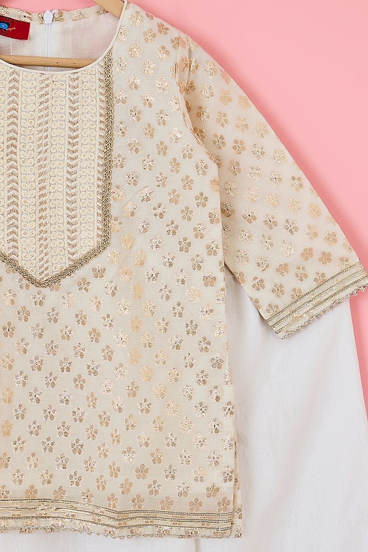 Beige Badla Chanderi & Silk Blend Kurta Set For Girls by The Plum Bum at Pernia's Pop Up Shop