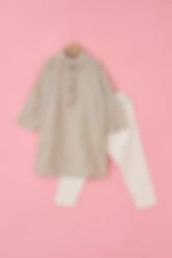 White & Fuchsia Muslin Kurta Set For Boys by The Plum Bum