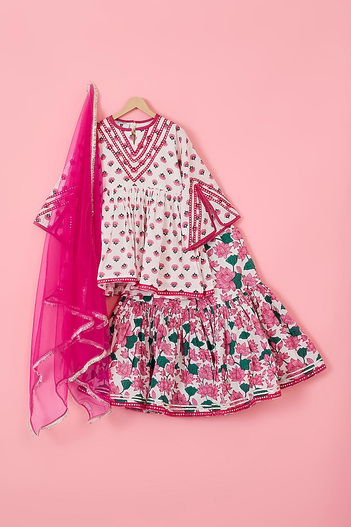 Fuchsia & White Cotton Sharara Set For Girls by The Plum Bum at Pernia's Pop Up Shop