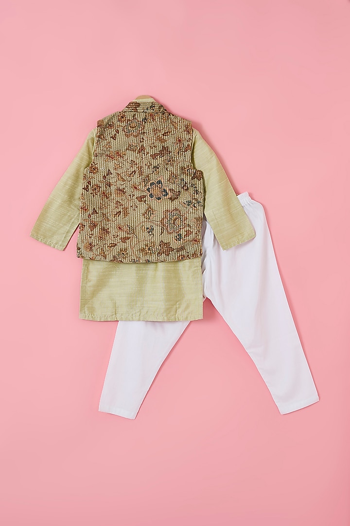 Green Velvet & South Silk Sequinned Nehru Jacket Set For Boys by The Plum Bum at Pernia's Pop Up Shop