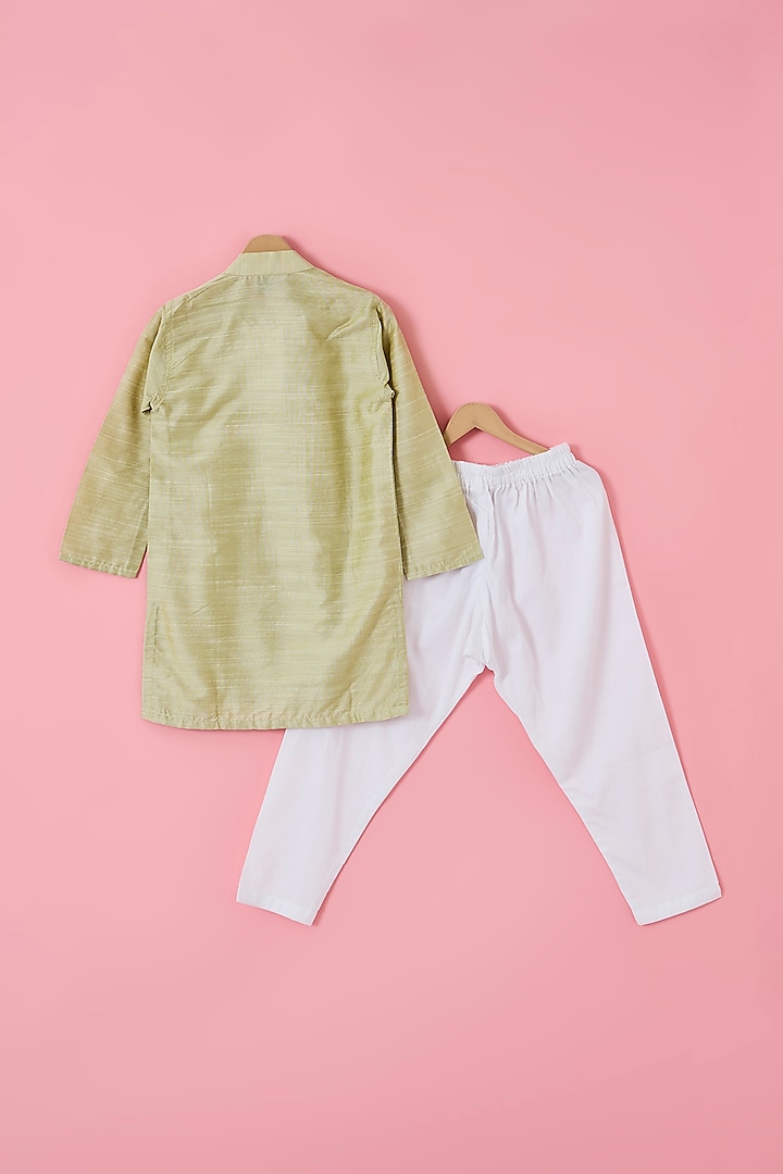 Green Velvet & South Silk Sequinned Nehru Jacket Set For Boys by The Plum Bum at Pernia's Pop Up Shop
